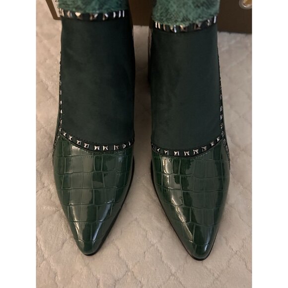 Azura By Spring Step Zayrina Green Boots NIB Embellished Chunky Heel Size 8.5 - Picture 5 of 8